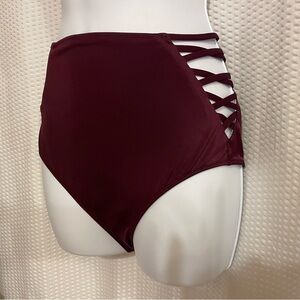 PINK Victoria’s Secret burgandy high waist bikini bottom size medium